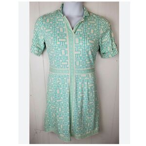 Elizabeth McKay Blue and Green Geometric Print Shirt Dress